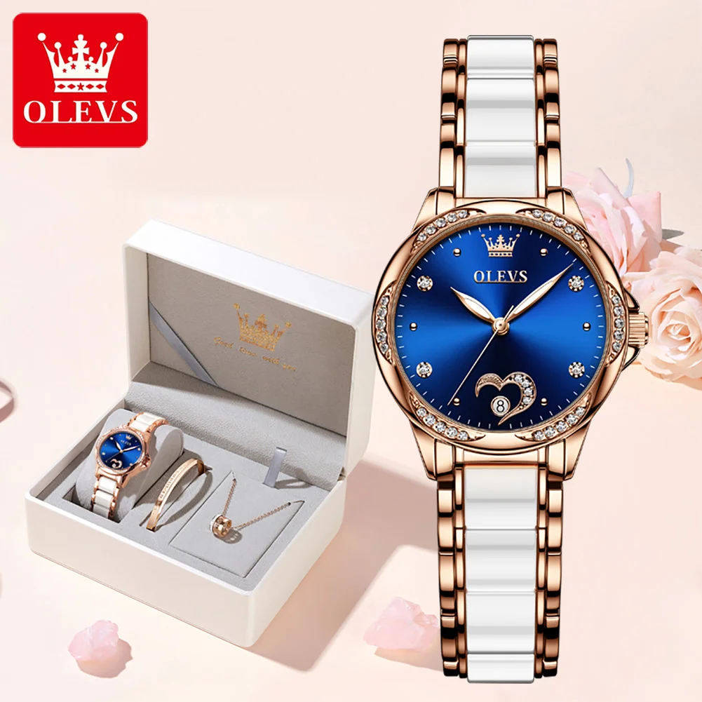 OLEVS Diamond Women Watch Fashion Classic Automatic Mechanical Wrist Watch Wterproof Ceramic Strap Date Watches 6631