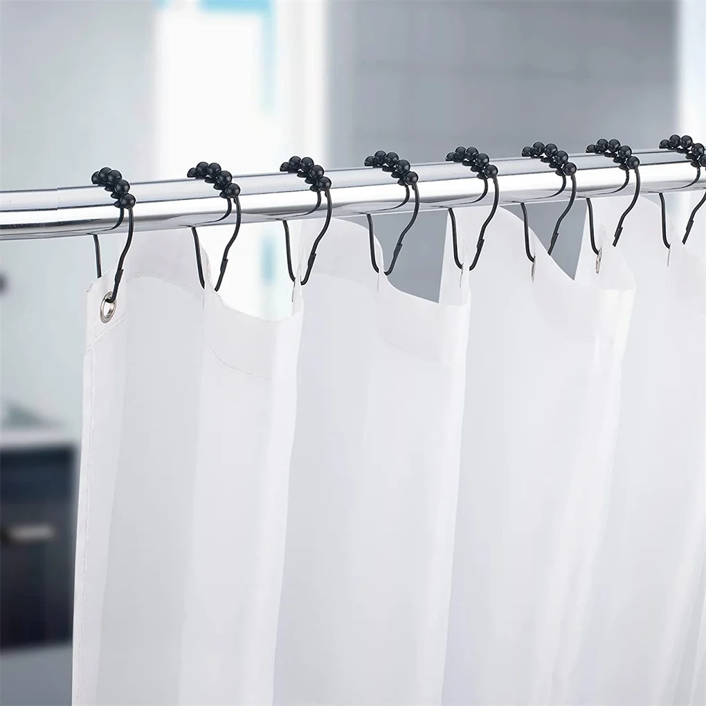 12 Pieces Stainless Steel Shower Curtain Rolling Hooks Bathroom Washroom Decorative Drape Hangers Rings Household White