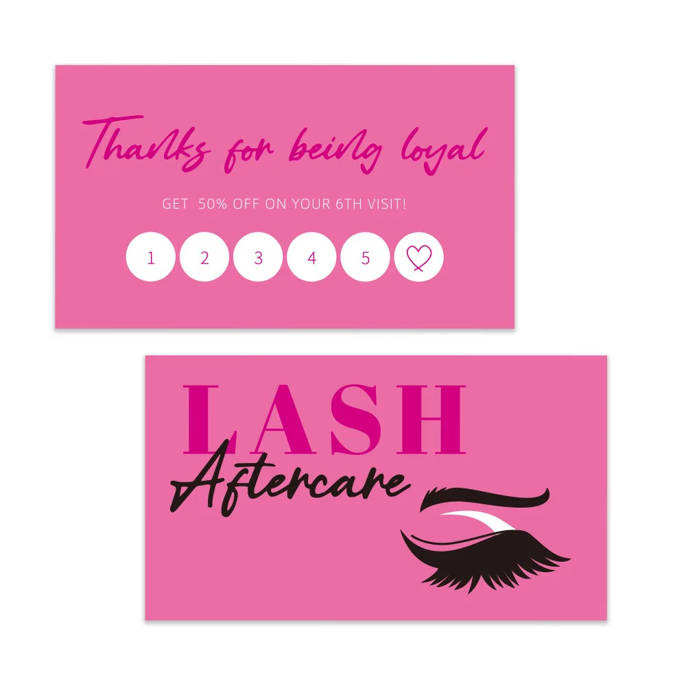 50pcs 빛나는 속눈썹 명함 속눈썹 확장 애프터 케어 카드 속눈썹 충성도 할인 카드 뷰티 스튜디오 충성도 카드