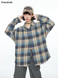 Plaid Shirts Women All-match Fashion Harajuku Japanese Style Long Sleeves High Street Advanced Unisex Autumn Chic Couple Daily