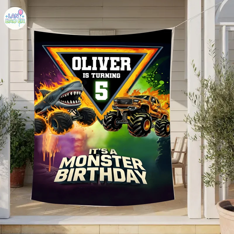

monster truck Birthday Decorations Kids Birthday Boys Banner Party Custom Background Personalized 5th Birthday Backdrop 6th 10th