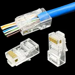 COMNEN Cat6/6A Rj45 konnektör Passthrough modüler fiş bilgisayar ağ UTP/FTP altın kaplama 1.2/1.1mm delik sonu Ethernet kablosu