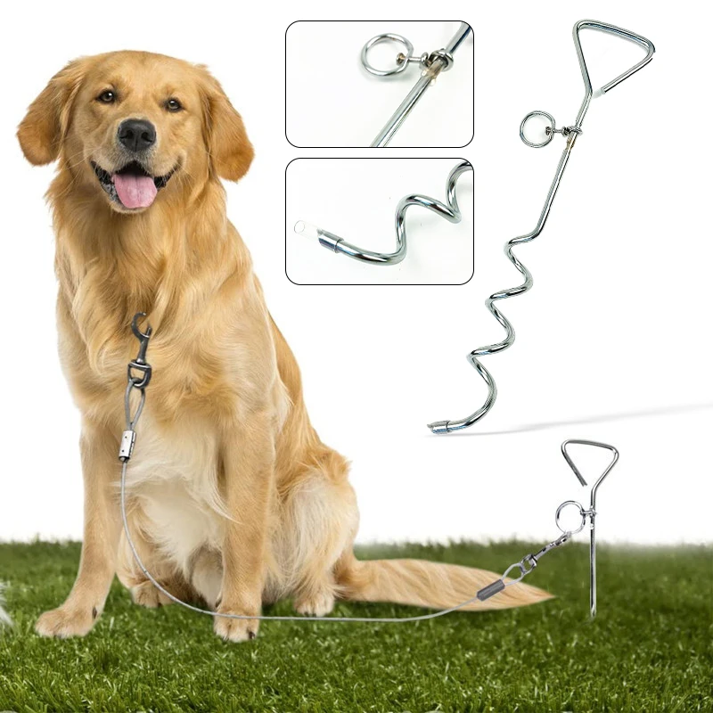 Outdoor Camping Dog Stake Pet Leash Pet Dog Tie Stake Reusable Spiral Ground Pegs Metal Stakes For Large Dogs Leash Single Spike view 3
