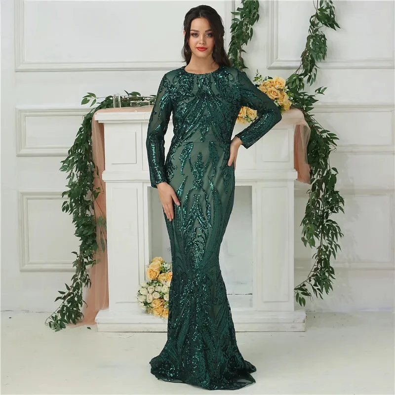 Green One Shoulder Sequined Evening Dresses Customized Plus Size Simple Mermaid Party Gowns For Women