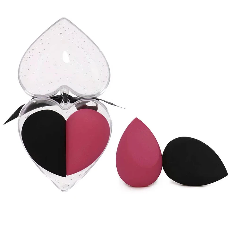 2pcs/set Makeup Sponge Heart-Shape Box Non-Latex Material Cosmetic Puff Powder Foundation Use  Make Up Tools