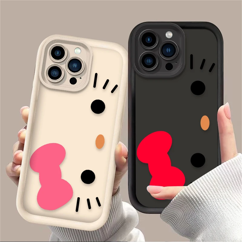 Cute Hello Kitty Face Bow Case For iPhone 16 15 14 13 12 11 Pro Max X XS X S Max XR SE 2020 7 8 Plus iphone16 Silicone Cover