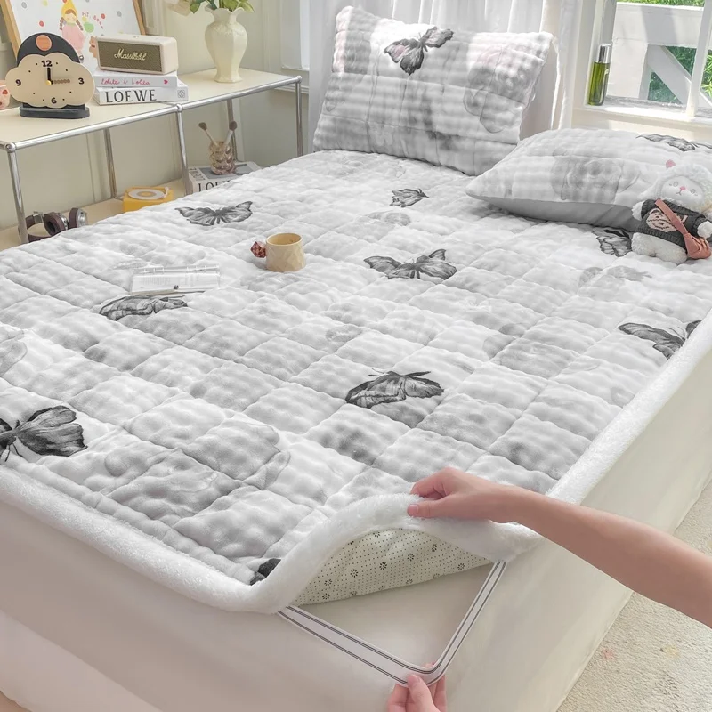 سوبر سميكة فراش توبر فقاعة الصوف السرير حصيرة غطاء ملاءات دافئة لفصل الشتاء الملكة فراش وسادة أغطية سرير ناعمة Mattretulisperiд #3