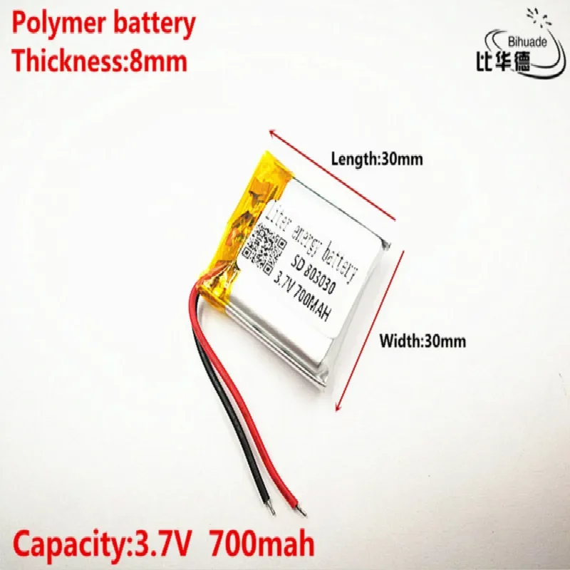 Good Qulity 3.7V,700mAH,803030 Polymer lithium ion / Li-ion battery for TOY,POWER BANK,GPS,mp3,mp4