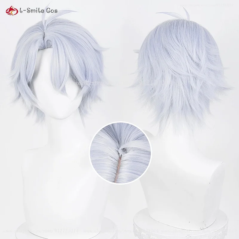 Phainon Cosplay Wig 30cm Short Silver Light Blue Wigs HSR Phainon Anime Cosplay Wig Heat Resistant Synthetic Hair Halloween