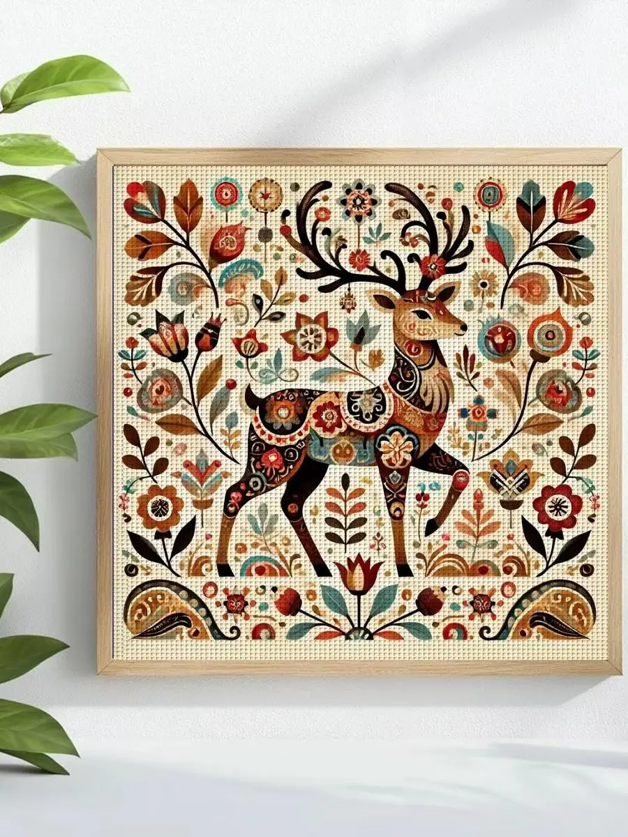1 Stück 30x30 cm/11,8 Zoll Elch-Motiv Kreuzstich-Set DIY-Kit 11/14/16CT DIY-Stickset Kreuzstich-Set Wandbild – Detail 1