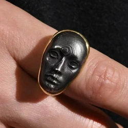 Neo-gothic Two-tone Face Shaped Ring Stainless Steel Ring for Women Halloween Gifts