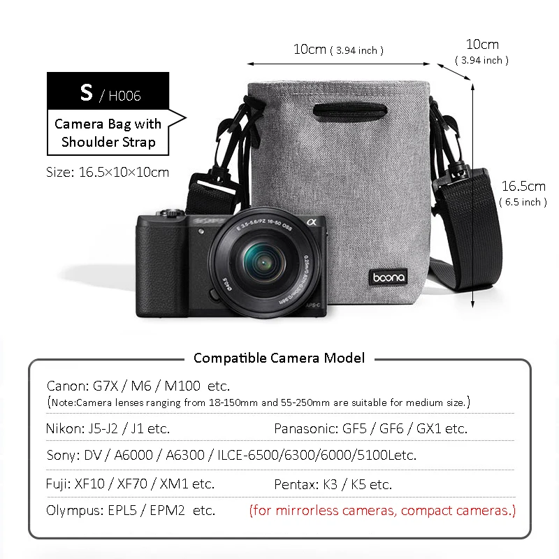 BOONA Camera Shoulder Strap Bag Lens Bag Drawstring Pouch Waterproof Camera Pouch Protective for DSLR Nikon Canon Sony Pentax