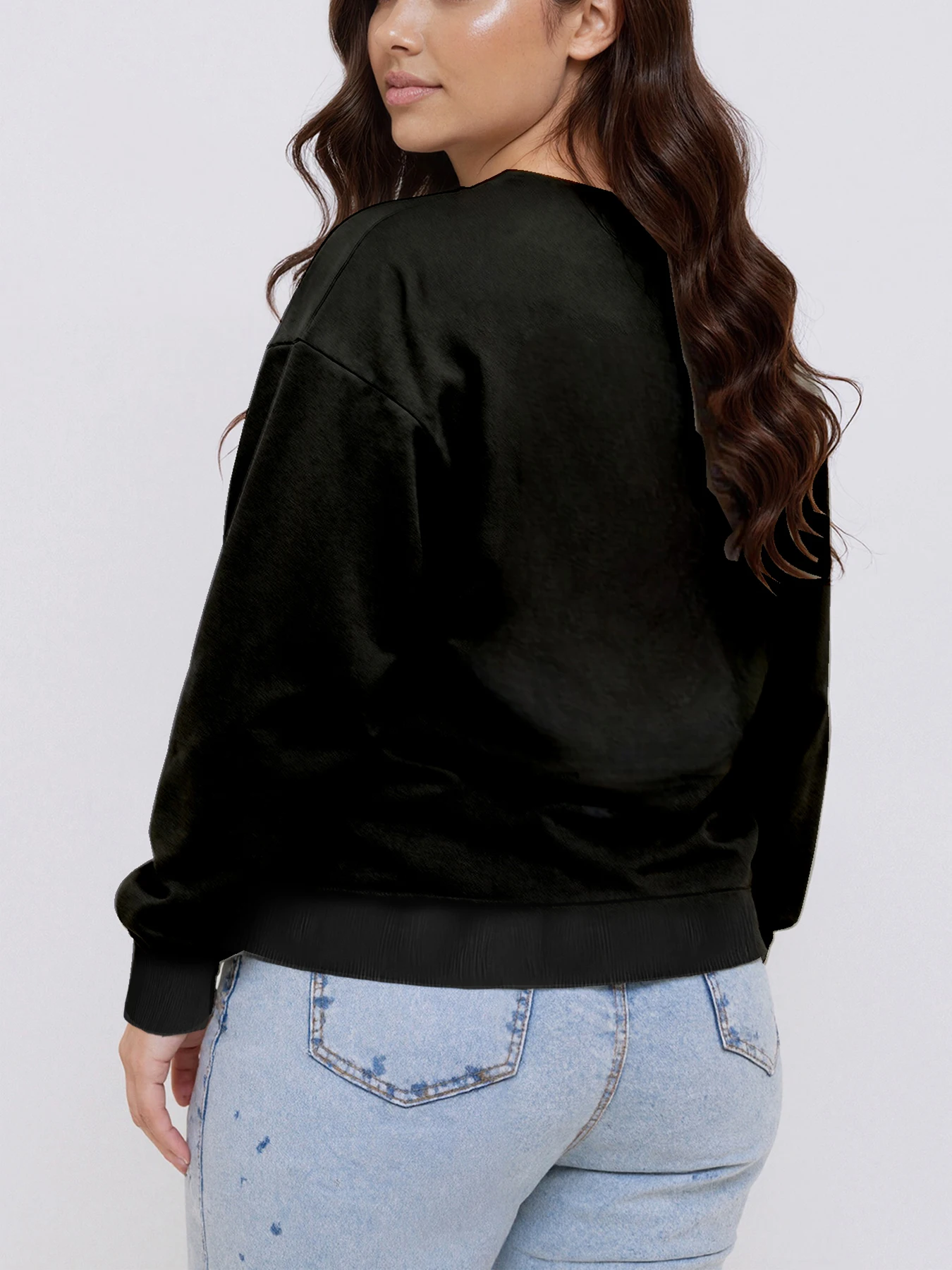 Plus Size Women Funny True Crime Quote Long Sleeve Sweatshirt I Like Murder Shows Comfy Clothes And Maybe 3 People Messy Bun view 3