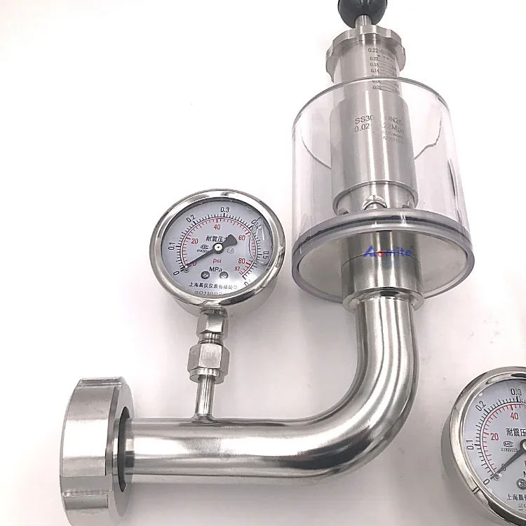 Pressure Relief Valve Food Grade Sanitary Stainless Steel 304/316L PRV Exhaust Air Release Valve With Pressure Gauge