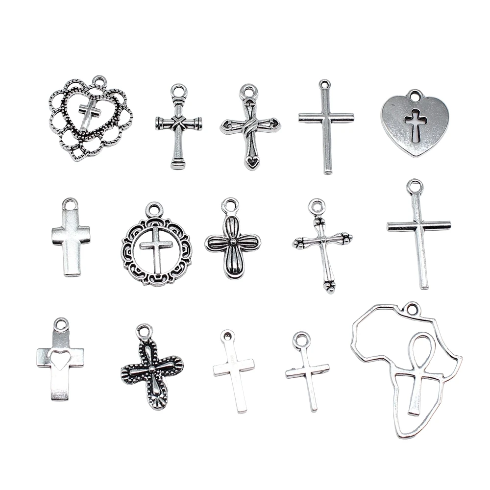 20pcs Cross Charms Handmade Pendant Making Fit Vintage Tibetan Bronze Silver Color DIY For Bracelet Necklace