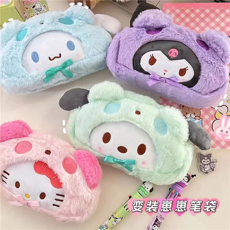 

Sanrioed Kawaii Cinnamoroll My Melody Kuromi Plush Large Capacity Stationery Student Pencil Case Anime Cosmetic Storage Bag