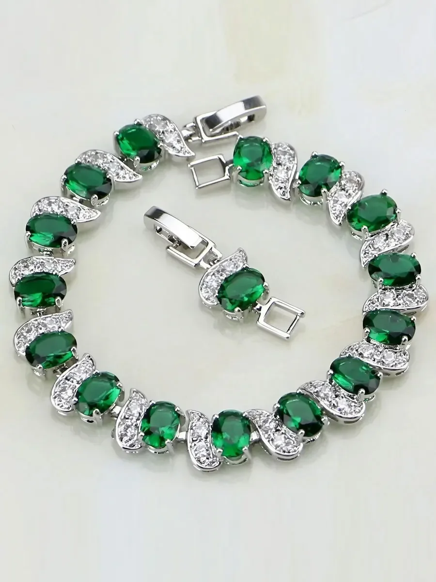 Natürlicher grüner Smaragd Weißer Topas Silber Charm Armband Damen Schmuck Modeaccessoires Geschenk für Sie