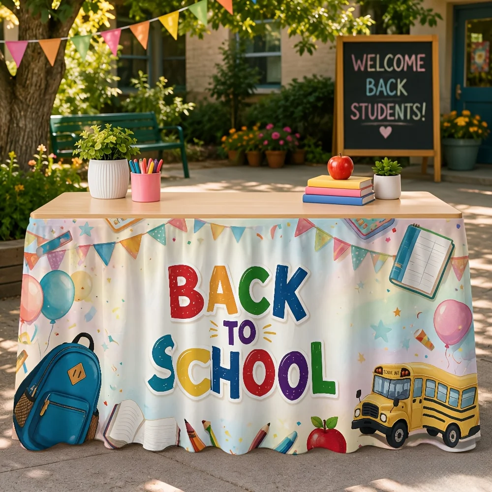 1-Piece back-to-school-themed printed table cover table skirt for back-to-school party decoration