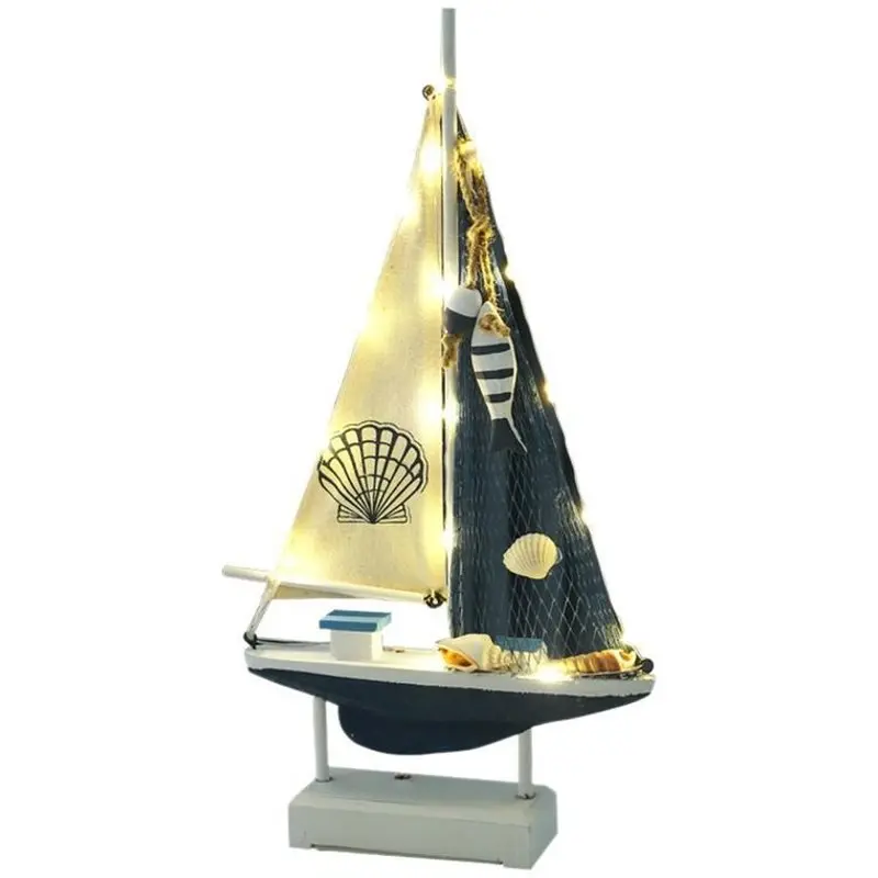 ABMH-Wooden Sailboat Model Nautical Ornament, Mediterranean Beach-Themed Sailboat Figurine, A Gift Symbolizing Smooth Sailing