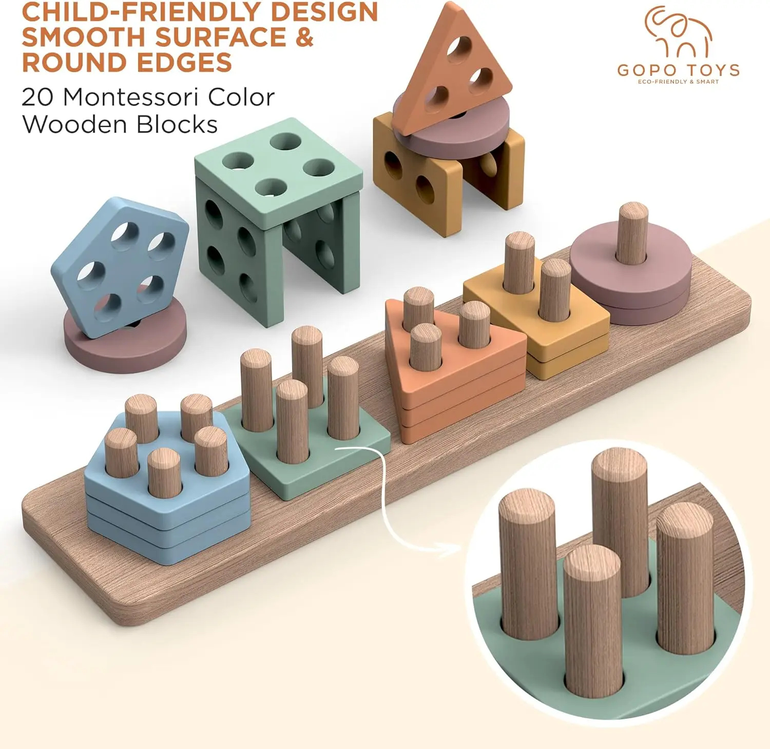GOPO TOYS Giocattoli Montessori per 18+ Mesi - Bambini piccoli Giocattoli di Ordinamento e Impilazione in Legno per Neonati e Ragazze - Forma