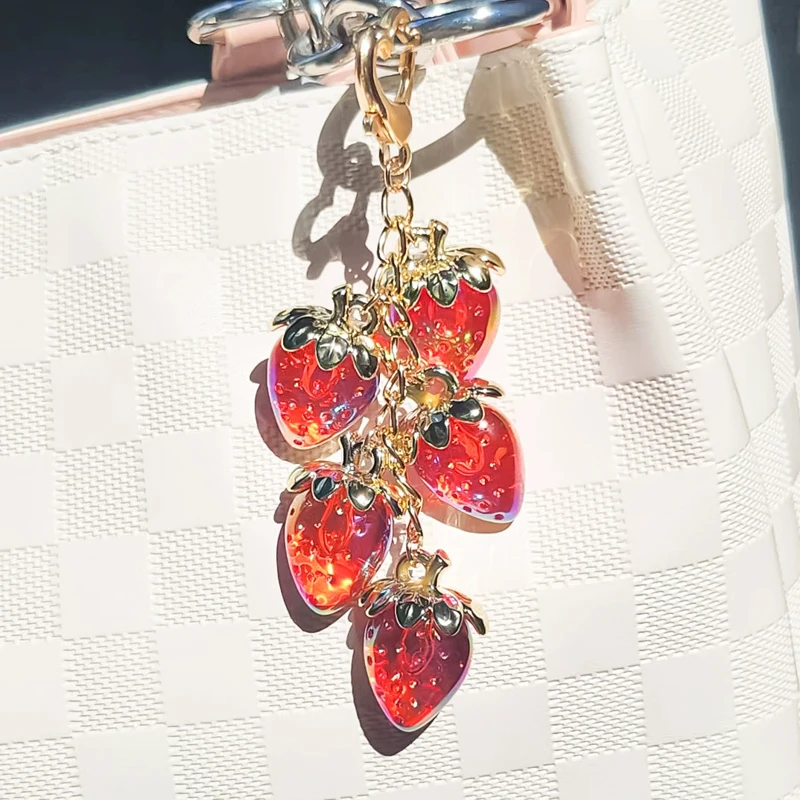 Strawberry Key Chain Cartoon Keyring For Phone Bag Pendant Christmas Gifts Women Car Key Ring Accessory