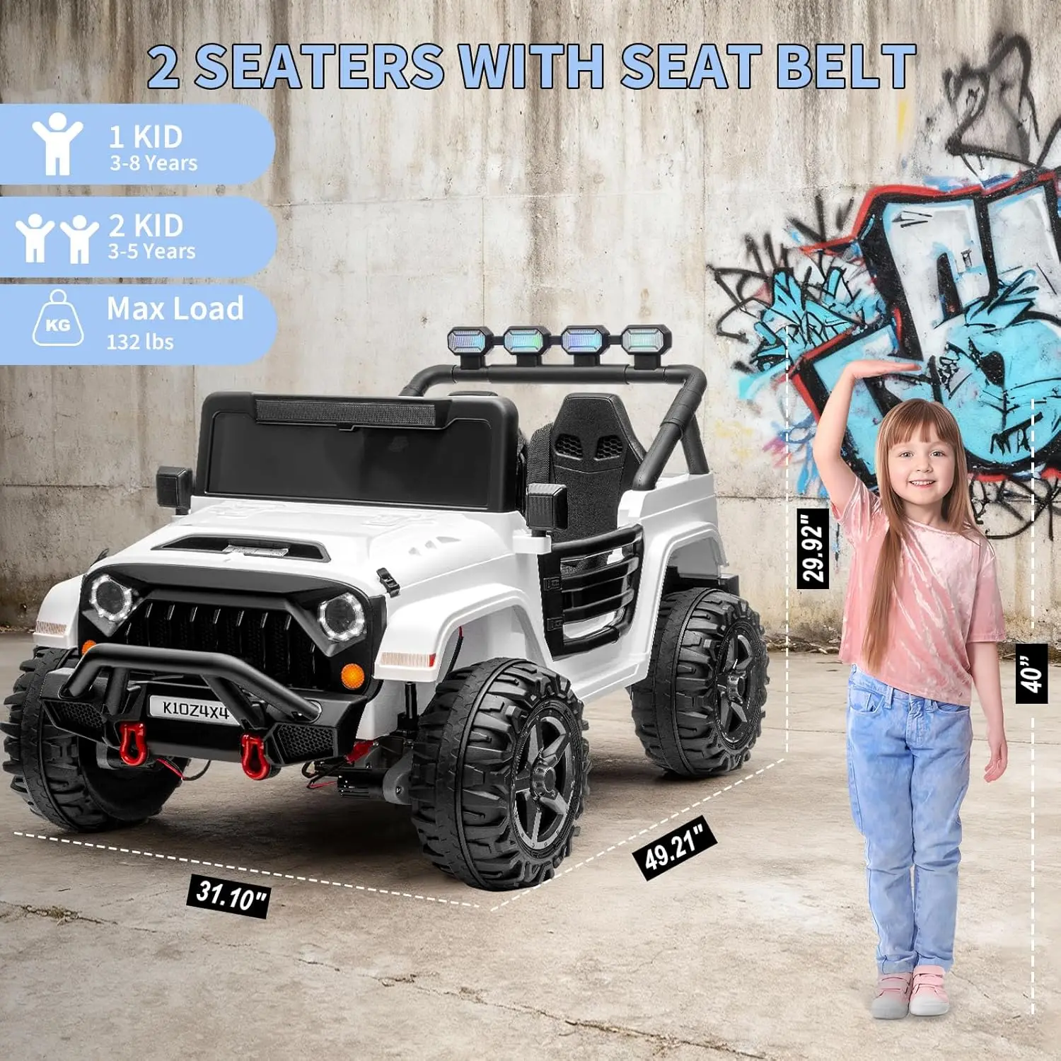 لعبة ركوب بمقعدين على سيارة للأطفال، شاحنة ركوب 24 فولت 4 × 4، مع تحكم للوالدين، 3 سرعات، سيارة كهربائية معلقة بأربعة عجلات للأطفال