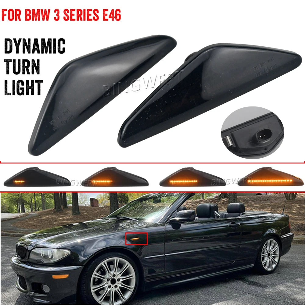 2PCS Side Marker Light Dynamic LED Turn Signal Flashing Indicator Blinke For BMW E46 2D 2003-2006 325Ci 330Ci Coupe Convertible