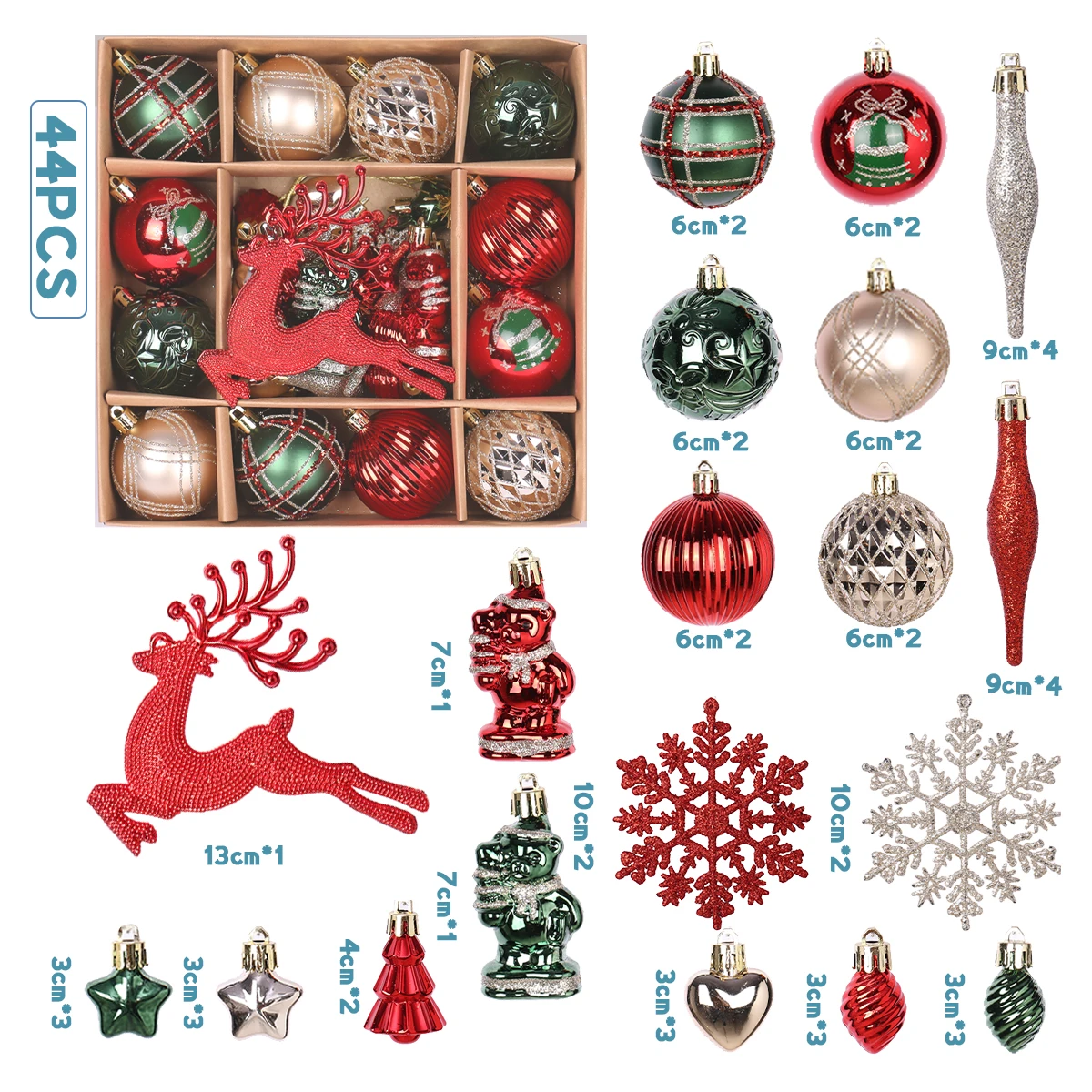 44 قطعة جديد عيد الميلاد الكرة مجموعة شجرة عيد الميلاد الحلي الرنة سانتا كلوز الثلج نجوم هدايا عيد الميلاد حفلة عيد الميلاد ديكور #1