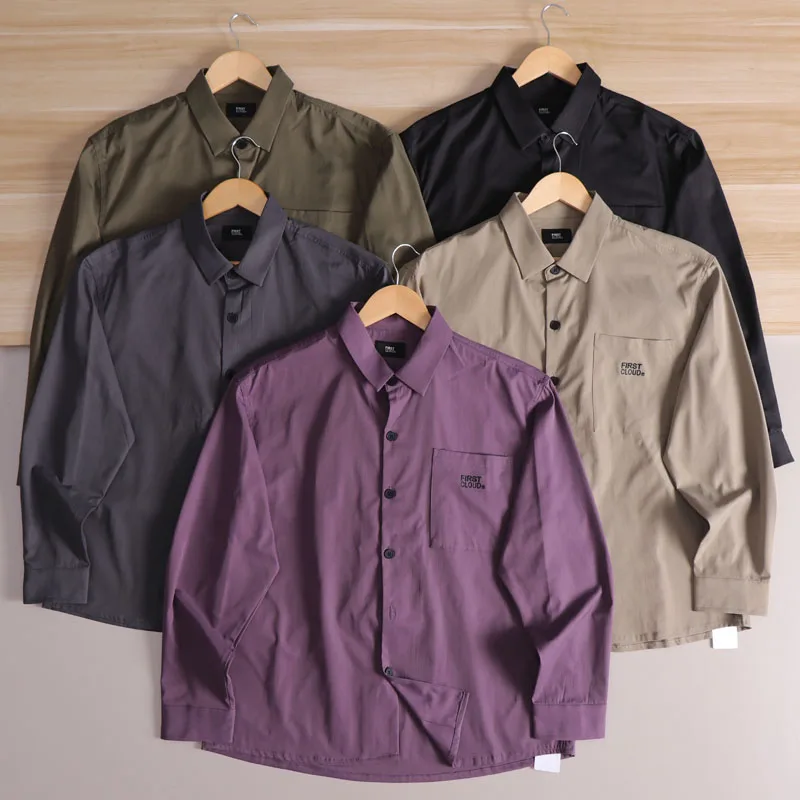 

Retro Lightweight Qui Dry Elastic Long Sve Embroidered Collar Men's Japanese Sle High Street irt Jaet Autumn Faion