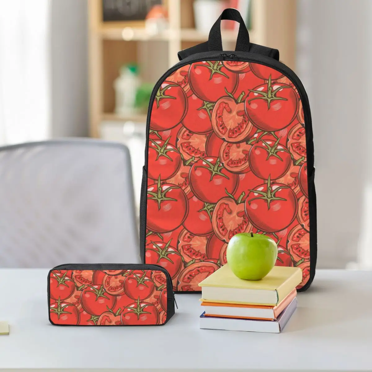 Vintage Tomato Realistic Style Backpack Boys Girls BookBag School Bag Shoulder Bags 3ps Insulated Lunch Bag Pencil Case