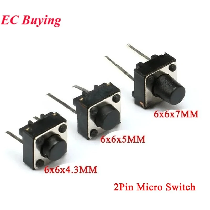 10Pcs-100Pcs 6*6*7 6*6*5 6*6*4.3MM Micro Touch Tactile Push Button Switch Horizontal Two-legged 7MM 5MM 4.3 Horizontal Vertical