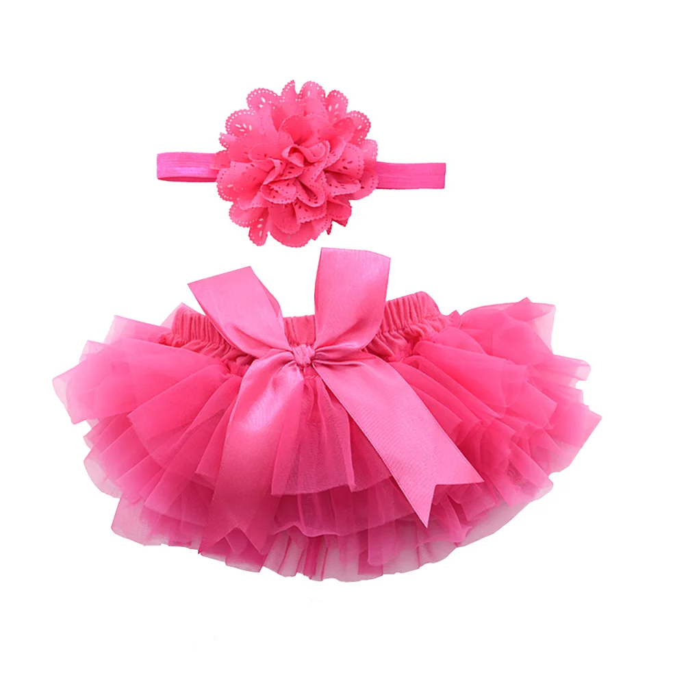 

1Pcs Tutu Skirt Flower Headband Baby Girls Photography Props Newborn Birthday Dress Headwear Size L Rosy Soft Tulle Layers No