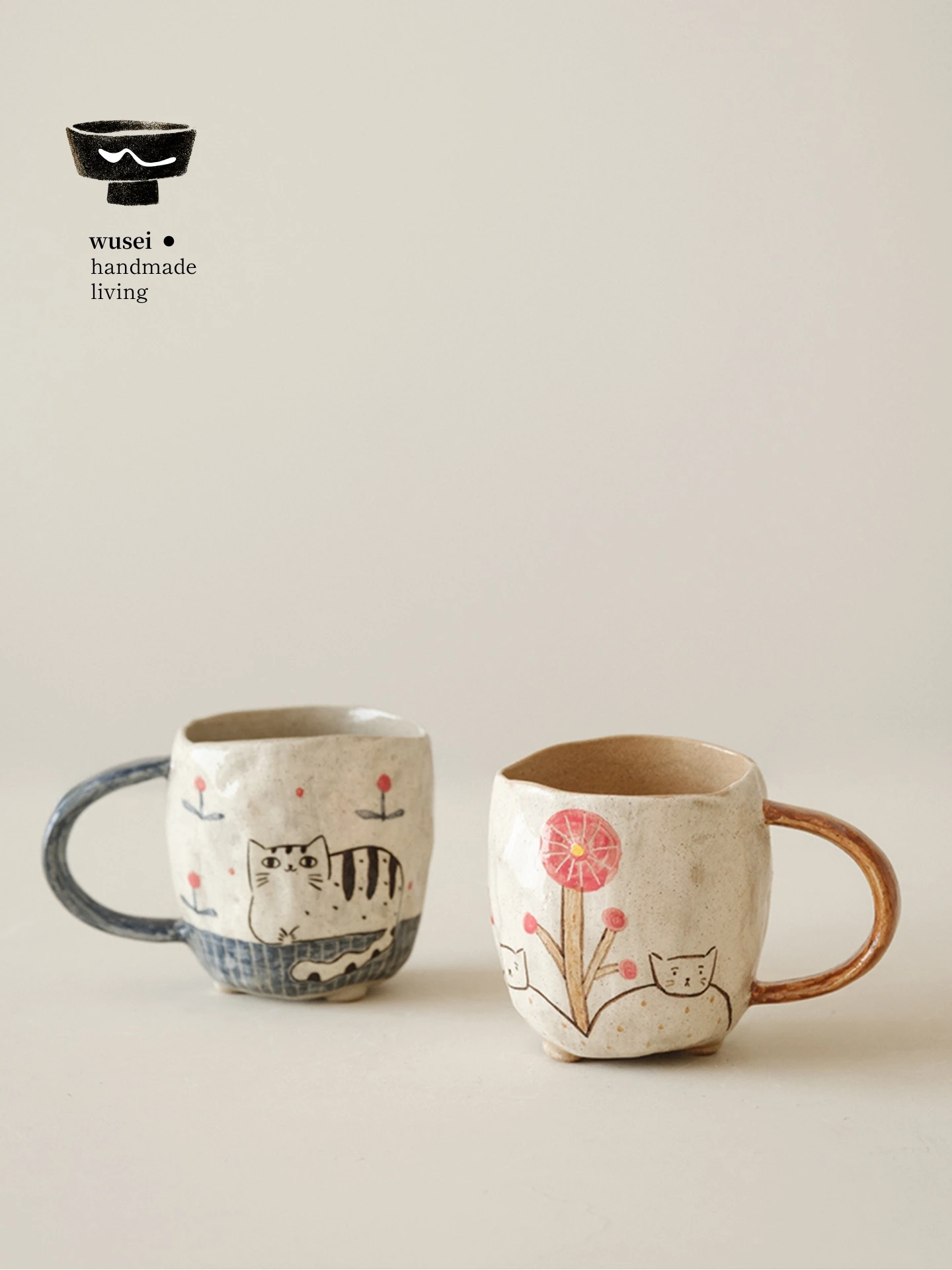 Wusei Hand-Painted  Milk Cup Ceramic Mug Home Office Coffee Cup Gift for Friends Healing Series Small Size Single Ear Handle