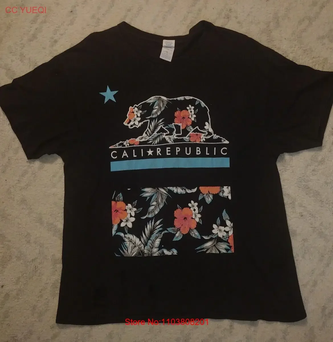Футболка California Republic Cali Bear, размер XL, винтажная стираная удобная повседневная стильная дизайнерская одежда с графикой для дома