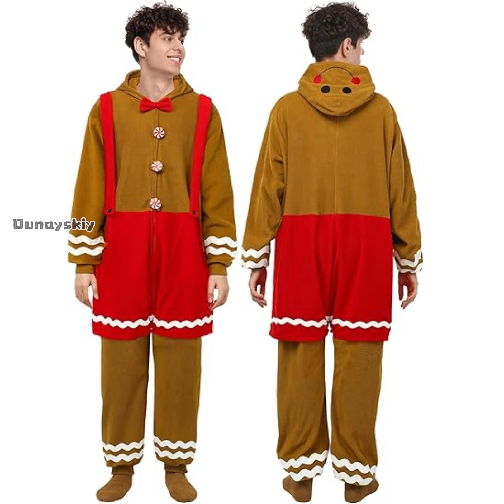 عيد الميلاد الزنجبيل تأثيري حلي {NinoNiko Cos} الكبار الكرتون البني Kigurumi منامة عيد الميلاد تمويه زي للبنين