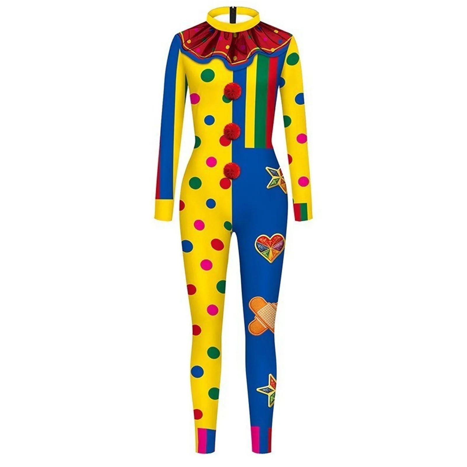 

Boys Girls Circus Clown Joker Dress Up Costume Long Sleeve Print Zipper Jester Jumpsuit for Halloween Carnival Theme Party
