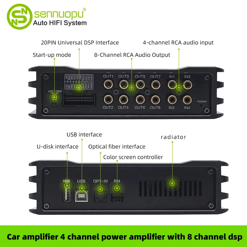 OEM Sennuopu Amplifier Audio Car Amplifiers Audio Car Power DSP Audio 4 Channel Black Aluminium Alloy Car Stereo Equalizers 1KG