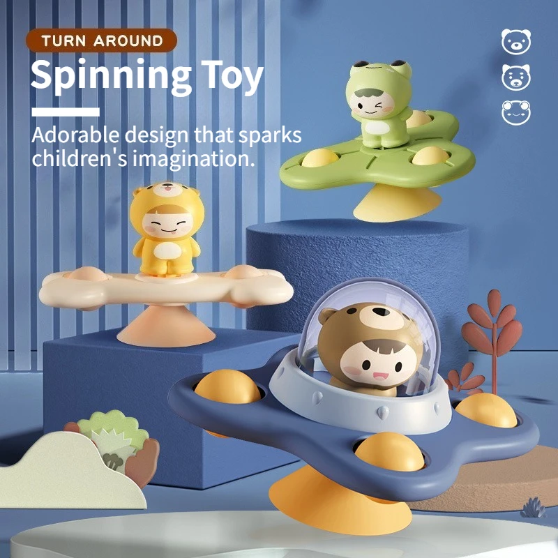 Baby Suction Cup Spinner Toys – Montessori Bath & Sensory Fun | Rotating Rattles, Fidget Relief, Educational | 3Pcs Set, Spin C