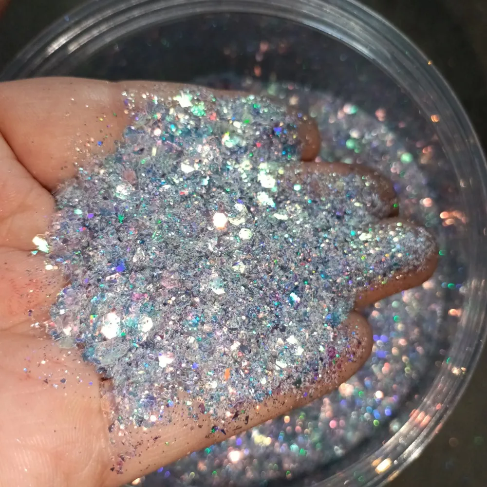 ผงกลิตเตอร์ผสมสีรุ้ง 50 กรัม/ถุง สำหรับตกแต่งเล็บ กลิตเตอร์วิ้งๆ แบบเมอร์เมด โฮโลแกรม ผงกลิตเตอร์แบบเป็นก้อน