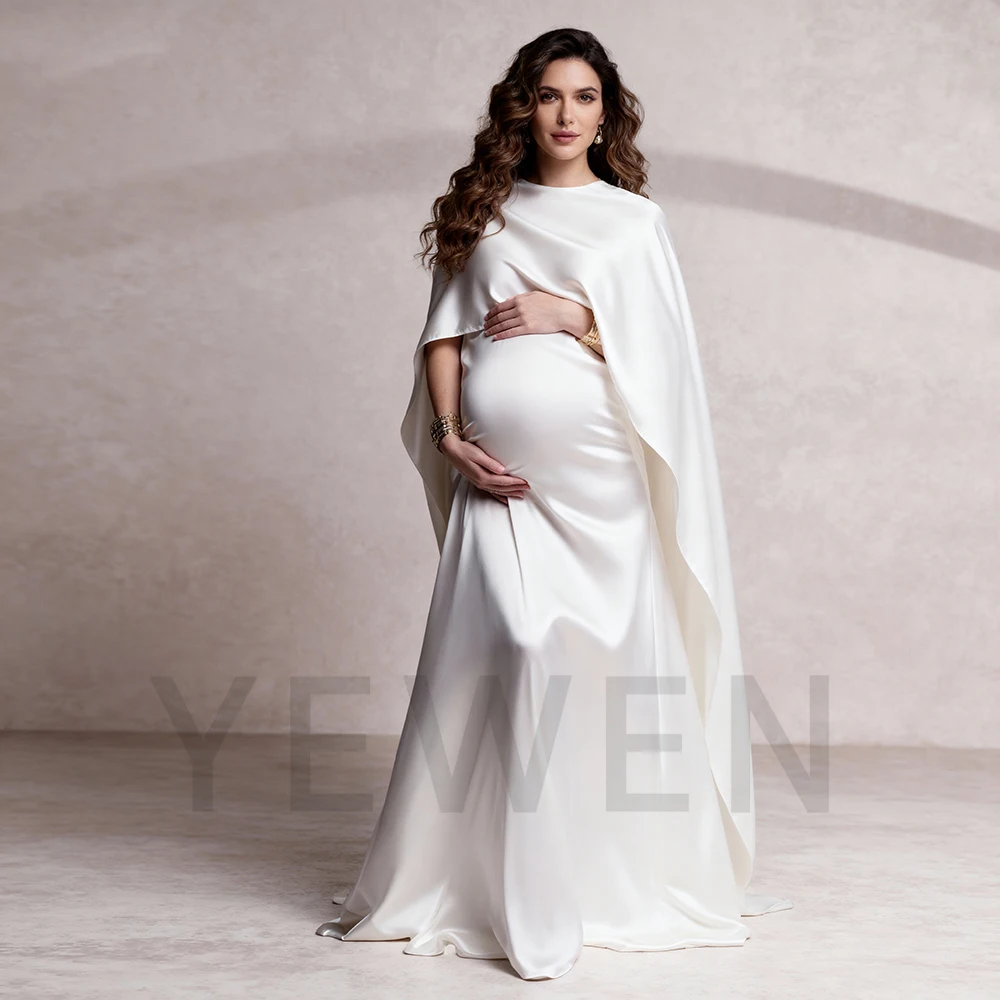 فساتين حمل بيضاء لالتقاط الصور مع أكمام كيب فستان طويل لالتقاط الصور للنساء الحوامل لالتقاط الصور #3