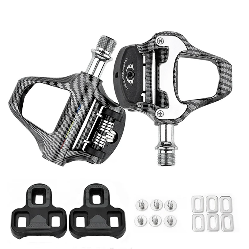 New-RACEWORK Ultralight Road Bike Clipless Pedals Carbon Fiber Plain Pattern With Sealed Bearings For LOOK Systems Locking Pedal