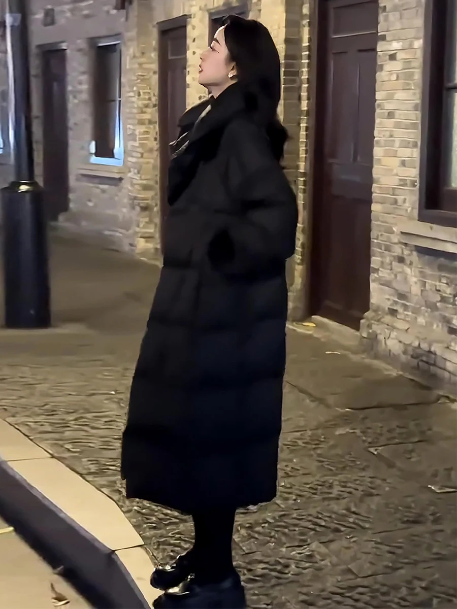 Chaqueta de Plumón Blanca con Forro de Felpa para Mujer, Cuello Grande, Combinable con Todo, Nueva Llegada