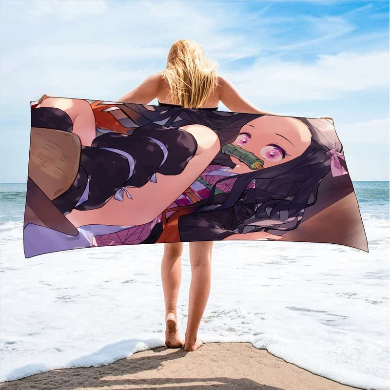 New Bathing Towels Demon Slayer Nezuko Kamado Printing Anime Home Decor Textile Comfortable Summer Beach Towel Toalhas De Banho