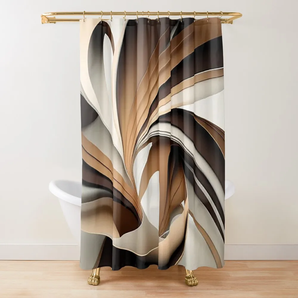 Monochrome Brown Dynamic Abstract Lines Art Shower Curtain Shower Waterproof Bathroom Decor Bathtub Curtain