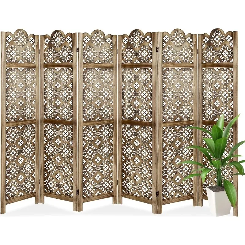 Carved Room Dividers,6 Panel Room Divider with Hand Carved Vintage Style Room Dividers and Folding Privacy Screens