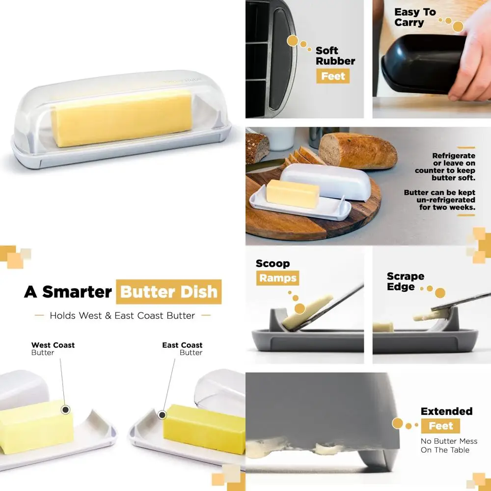 

butter dish with lid, butter keeper for countertop, easy scoop, no mess lid, dishwasher safe (clear)