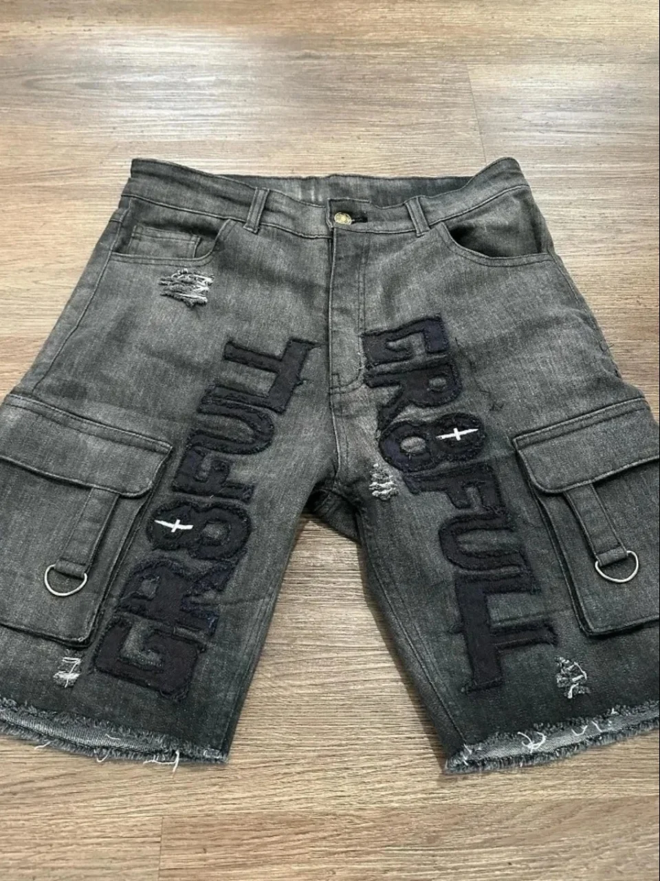 Fashion Letter Embroidery Patch Denim Shorts Unisex Wide Leg Pants mid Waist Short Length Modern Style Wear Resistant