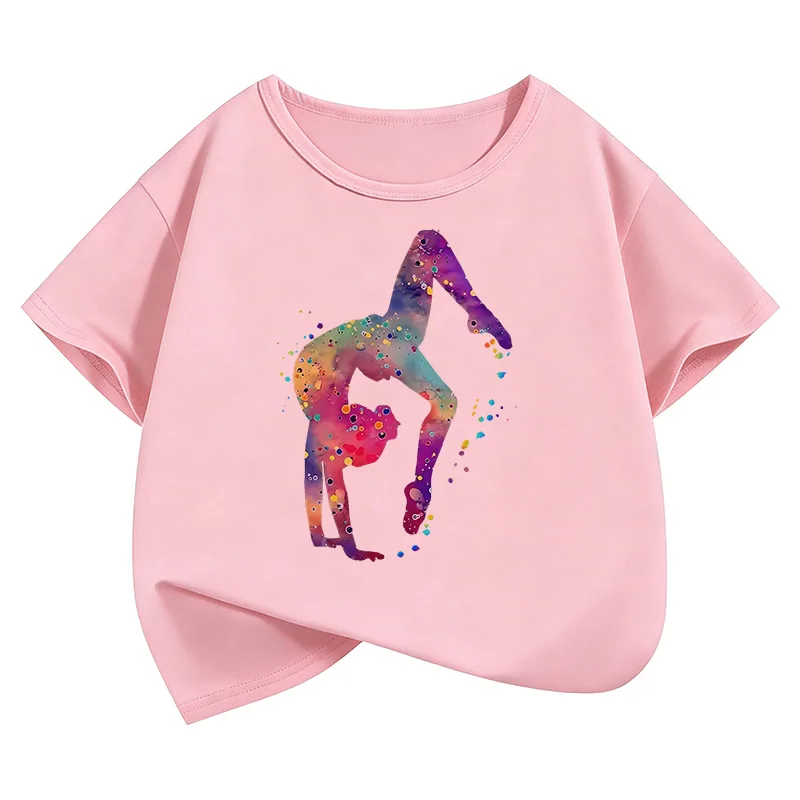 Funny Dance Girl Design Printed T Shirts Short Sleeve Fashion Kids Children's T-shirt Girls Summer Spring Casual Top Tee