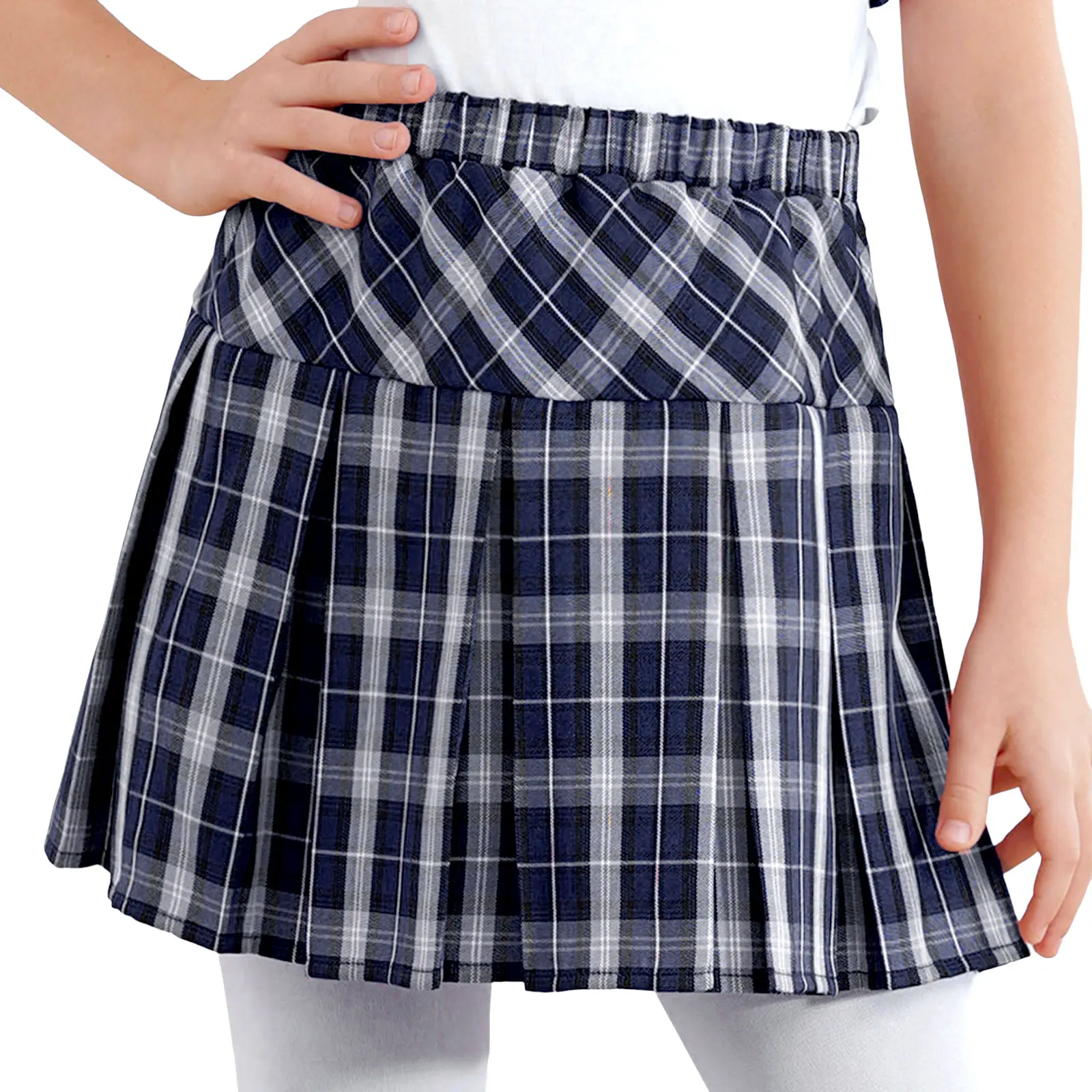 Saia plissada xadrez para meninas, estilo universitário, vestido curto de estudante, traje de performance de palco infantil, primavera e verão