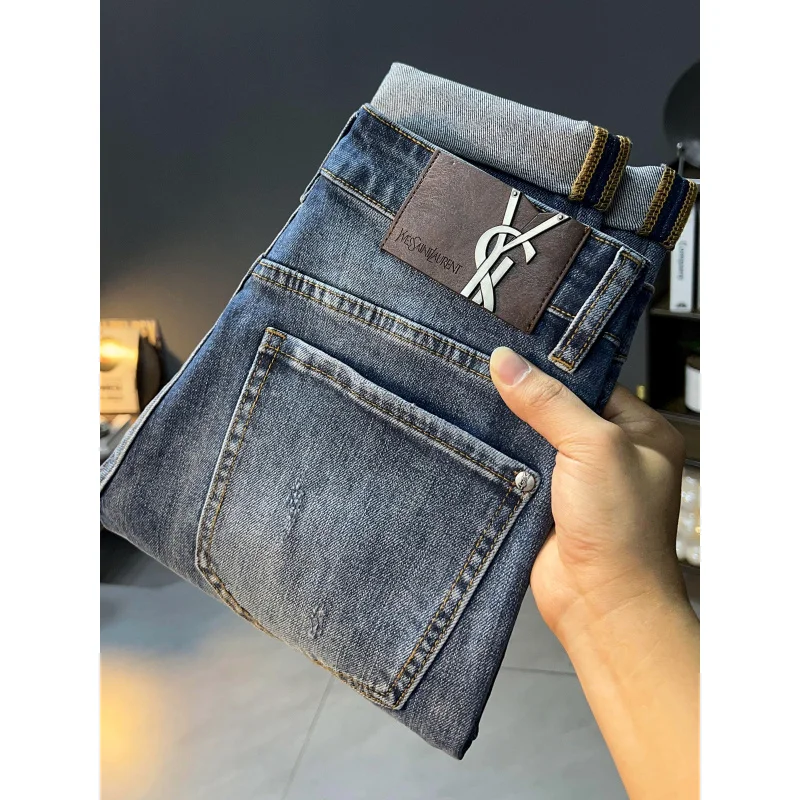 Affordable luxury fashion jeans for men 2024 new autumn trendy stretch casual versatile high-end denim slim trousers